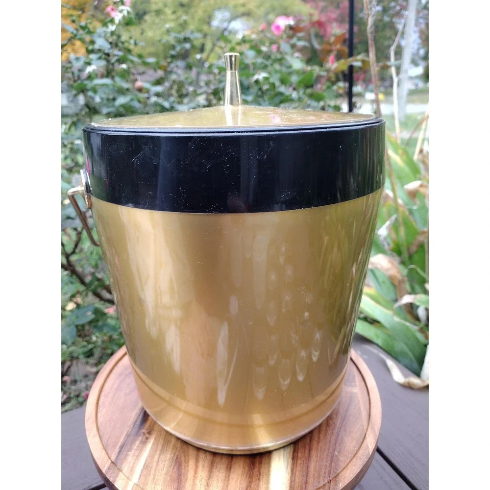 Vintage West Bend Thermo-Serv ice bucket Black and Gold with handle